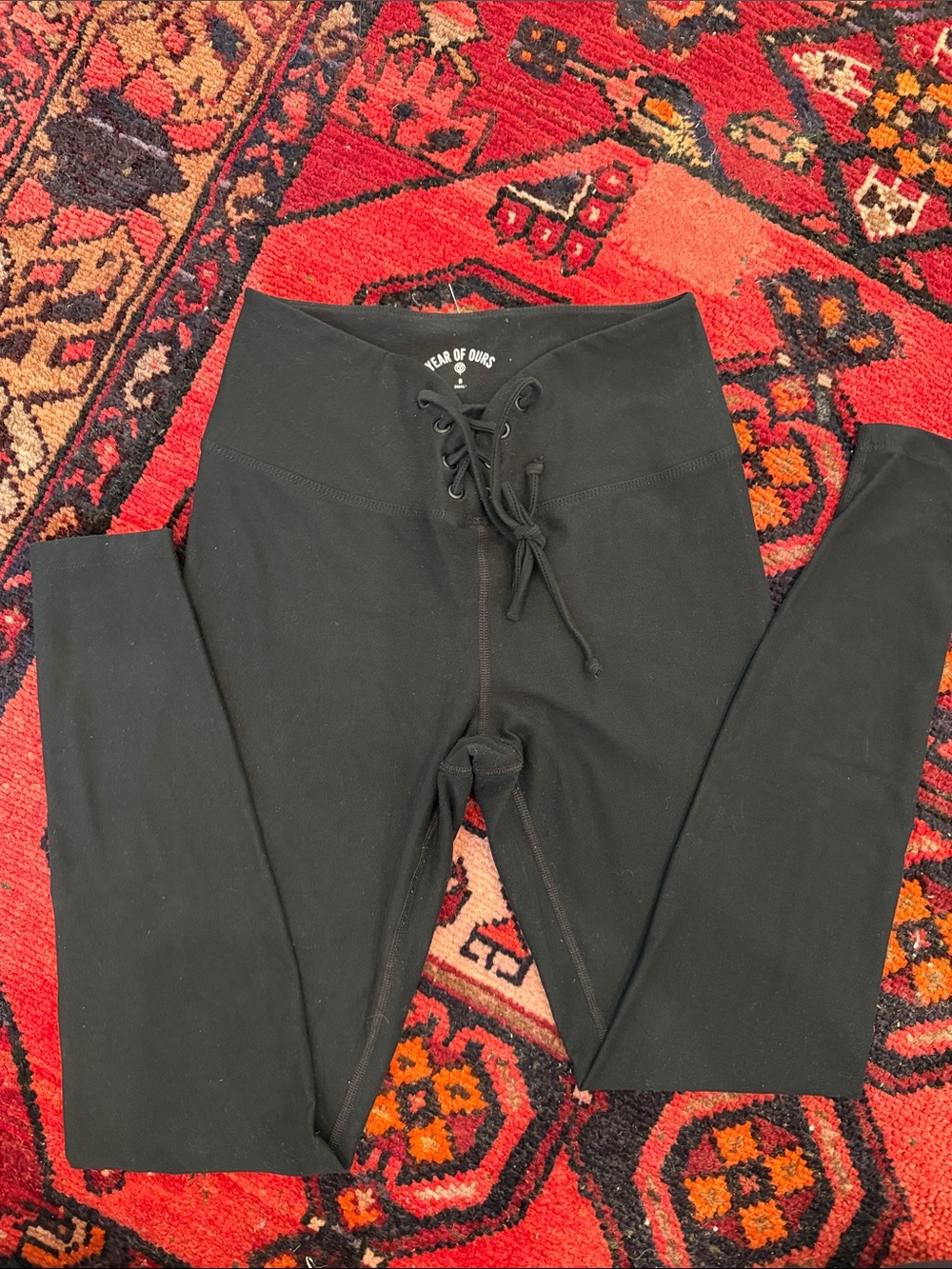 Year of Ours Black Lace-Up High Waist Leggings